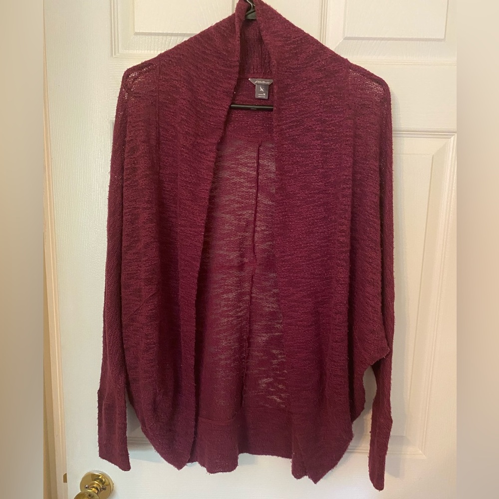 Purple Eddie Bauer cocoon sweater